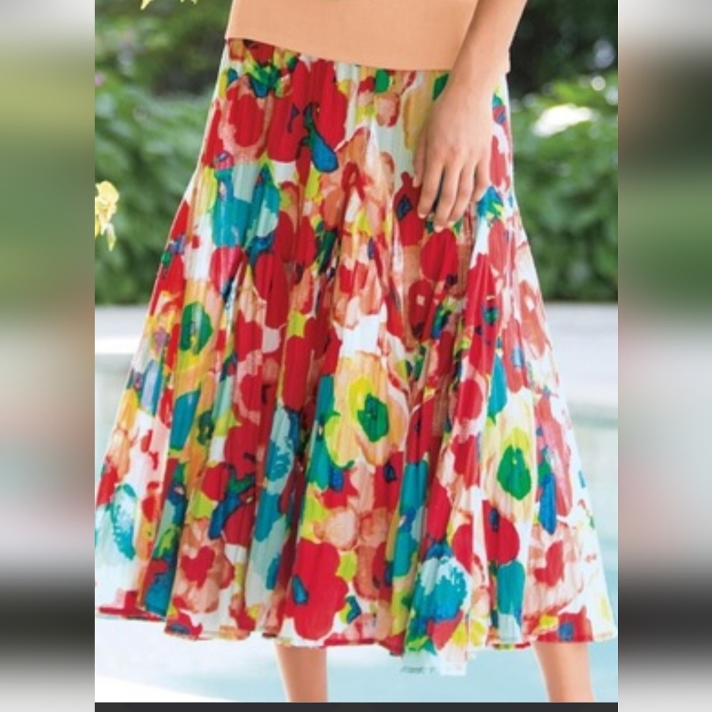 Chadwicks of Boston Cotton Flowy Floral Bold  Maxi Skirt Size Medium